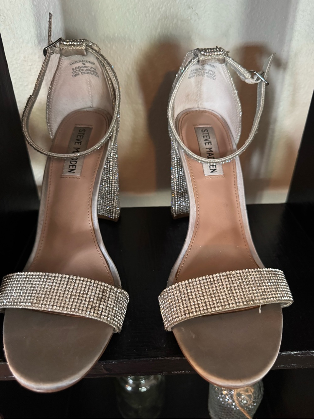Steve Madden Silver Crystal Embellished Block Heel Sandals - Picture 2 of 6